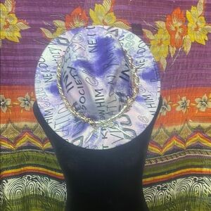 Purple and White Graphic Hat with Chain Detail